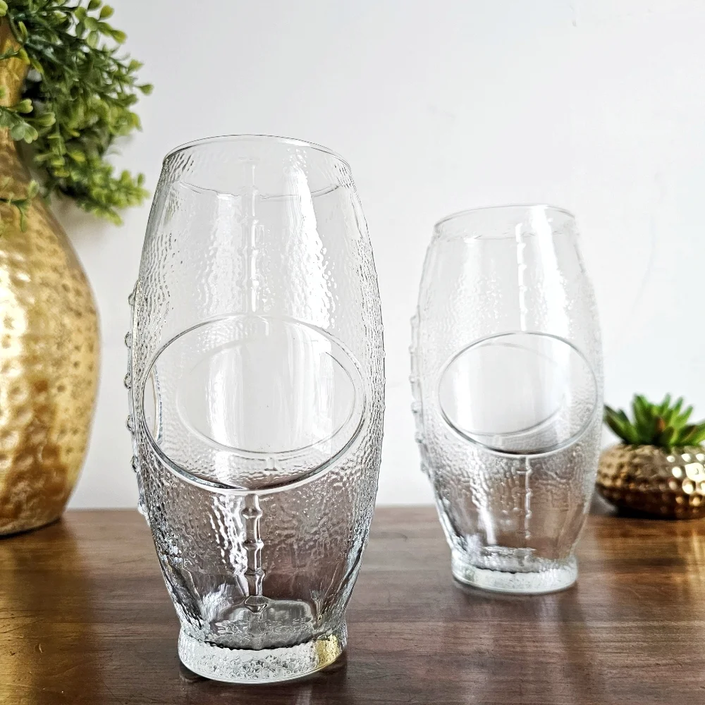 Libbey Vintage Football Glasses Set of 2 Raised Design Tumblers 7” Sports Barwar